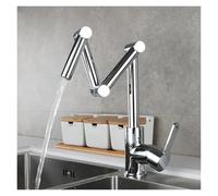 Copper Folding Fashion Kitchen Faucet Wash Basin Triple Joint Swing Arm for Hot and Cold Sitting Type Universal Rotary Faucet(One Function Chrome)