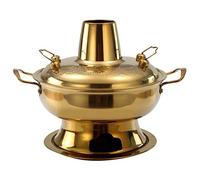 Copper Fondue Pot, Chinese Tranditional Hotpot,Copper Hot Pot Vintage Shabu with Handle, Stainless Steel Charcoal Cooker(Gold,34cm)