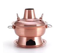 Copper Fondue Pot, Chinese Tranditional Hotpot, Hotopot Stainless Steel Shabu Hot Pot with Chimney for Charcoal Burn Soup(34CM)
