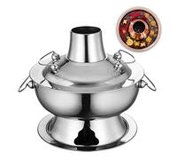 Copper Fondue Pot, Chinese Tranditional Hotpot,Shabu Vintage Copper Hot Pot with Chimney Stainless Steel Cooker Kitchen(Silver,36cm)