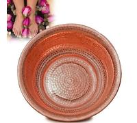 Copper Foot Soak Bowl - 2mm Thick Hand-Hammered Metal Spa Pedicure Sink with Curled Rim, Stable Base for Self Care and Relaxation Gift