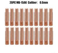 Copper Gas Nozzle Set for MB-15AK MIG Torch, M6 x 25mm Tip, 20PCS Wear-Resistant Tips with Fine Thread, Compatible with MB-15AK MIG/MAG Systems(0.6MM)