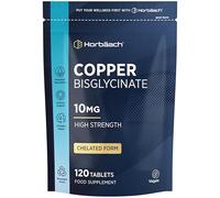 Copper Glycinate 10mg | Chelated Form | High Strength Copper Bisglycinate Supplement | 120 Vegan Tablets | by Horbaach