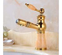 Copper-Gold Natural Jade Face Pot Faucet with Pull-Out Sprinkler Platform Bottom Pot Universal Cool-Water Mixer Single Handle,Eight，Two
