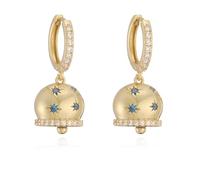Copper Gold-Plated Round Stone Sun Bell Pendant Earrings Necklace