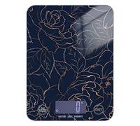 Copper-gold Shiny Outline Rose Peony Flowers Leaves on Dark Navy Blue Tempered Glass Kitchen Scales, Digital Weight Grams and Oz Food Scales for Cooking Baking Meal Prep Home Weight Loss Health Diet