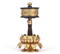 Copper Hand-Held Tibetan Prayer Wheel For Praying, Tibetan Buddhist Hand Turn Praying Instrument With Lotus Base & Mantra Scroll