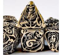 Copper Hollow Polyhedral DND 7pcs Dungeons and Dragons Metal dice with 3D Skull Feature, Hollowed Metal Dice Ancient Gold