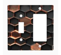 Copper Honeycomb Light Switch Cover Plate, Modern Black and Copper Design for Home Decor, Thermoplastic, Standard Size Toggle Rocker