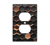 Copper Honeycomb Light Switch Cover Plate, Modern Black and Copper Design for Home Decor, Thermoplastic, Standard Size Single Duplex Outlet