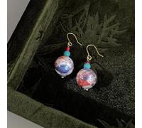 Copper Hook Earrings with Hand-Painted Porcelain Design(D)