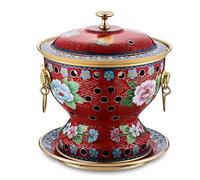 Copper Hot Pot - Traditional Chinese Design, Enameled, Ideal for Alcohol Cooking, 19cm Diameter, Serves 1-2 Users