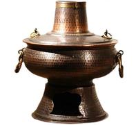 Copper Hot Pot, Traditional Chinese Mongolian Shabu Shabu Pot with Chimney, Vintage Design for Home and Restaurant Use