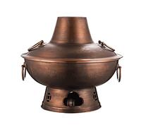 Copper hotpot, Chinese Tranditional Hotpot,Copper Hot Pot Vintage Charcoal Shabu for 3-8 People Home Party Family Gathering(Brass,32cm)