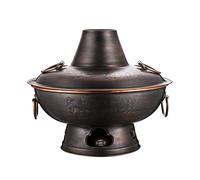 Copper hotpot, Chinese Tranditional Hotpot,Copper Hot Pot Vintage Charcoal Shabu for 3-8 People Home Party Family Gathering(Black,36cm)
