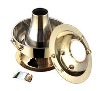 Copper hotpot, Chinese Tranditional Hotpot,Vintage Copper Shabu Hot Pot with Divider, Two-Flavor Charcoal Cooker(Gold,34cm)