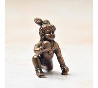 Copper Idols India - By Bhimonee Decor , 1.5 inches, Handmade Copper Bal Krishna Idol, 30 Grams , Patina Antique Finish , Pack of 1 Piece
