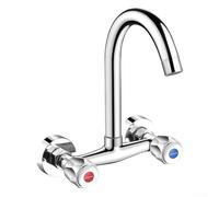 Copper In Wall Kitchen Faucet with Two Handle Design for Independent Hot Cold Water Adjustment and Bubbly Flow Aerator Integration (B)
