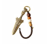 Copper Keychain Pendant Brass Pendant Charm Accessory Ornament With Engraved Geometric Art And Solid Metal Presence, Bronze Sword - All Brass + Hand-Woven Rope