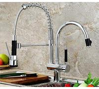 Copper Kitchen Faucet with Spring Double Outlet Cold Water Mixer Kitchen Faucet Chrome-Plated Polishing Single Handle