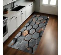 Copper Kitchen Rug Geometric honeycomb texture Non-Slip Runner Mat 50 x 150 cm Rubber Backed Washable Indoor/Outdoor Area Mat Country Decor