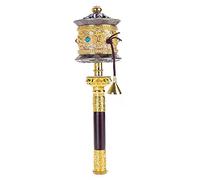 Copper Large Hand Held Prayer Wheel with Tibetan Buddhist Six-Character Truth Premium Buddha Scriptures, Wooden Handle Prayer Wheel for Praying, Blessing, Meditation, Healing, Relaxing, Yoga