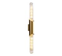 Copper Long Tube Wall Sconce, Brass Wall Lamp with Flute Glass Lampshade, E14*2 Lighting Fixture, Bedside Wall Light, Interior Decorative Wall Lamps, Retro Industrial Wall Lights