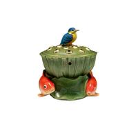 Copper Lotus Leaf Kingfisher Koi Statue Incense Burner, Solid Brass Colorful Realistic Kingfisher Koi Incense Holder Incense Holder For Home Decoration,