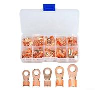 Copper Lug Ring Connectors Kit 70pcs Open Copper Terminals Assortment for Battery Welding Cable with PP Plastic Storage Box