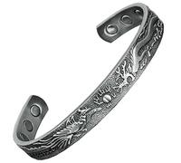 Copper Magnetic Bracelet Men Women Copper Bangle Pewter Plated 6 Magnets Unisex Adjustable, Good Luck Dragon Cuff-PDP (M: Wrist 16.5-19.5cm/6.5-7.6")