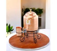 Copper-Master 5 Litre Hammered Water Dispenser (Matka/Pot) Container Pot with 1 Copper Glass and Stand Pure Copper and Ayurvedic Health Benefits (5000 ml)