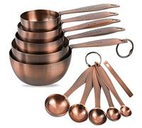 Copper measuring cups and spoons set,Includes 5 Copper Measuring Cups and 5 Measuring Spoons and Measure Ingredient Leveler and Rings(copper))