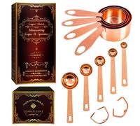 Copper Measuring Cups and Spoons Set of 9 - Premium Gift Packaging + Cooking Conversions Chart. Extra Sturdy Stainless Steel with Copper Finish, Satin and Mirror Polish. Gift Under 25 Dollars.
