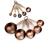Copper Measuring Cups and Spoons Set, Stainless Steel 10 Piece Set, Stackable 5 Measuring Cups and 5 Measuring Spoons with 2 Rings, Antique Copper Plated