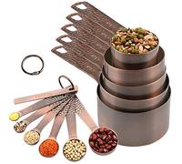 Copper Measuring Cups and Spoons set, Stainless Steel Measuring Cups and Spoons set for Baking & Kitchen, Metric & US 5 Copper Measure Cup and 6 Measure Spoons and 1 Ingredient Leveler