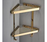 Copper Mesh Basket - Double-Layer Antique Corner Shelf with Wall Hook for Bathroom Storage - Elegant Triangular Design for Organizing Essentials