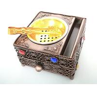 Copper Metal Trinket Incense Box Decorative Arabian Bakhoor Burner Box with Drawer and Tongs