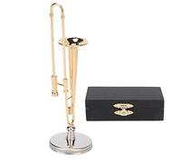 Copper Miniature Trumpet with Stand and Case Mini Musical,Miniature Metal Trumpet Replica with Stable Base Elegant Dollhouse Instrument and Desk Decor, for Music