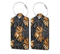 Copper Monstera Leaves Luggage Tag for Suitcase 2 Pack Leather Luggage Tag with Privacy Flap Name Id Label and Metal Loop for Women Men Travel
