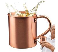 Copper Mug with Handle - Rolled Edge Straight Cup, 2 Piece Handmade Team Mug, Capacity 450 ml, Food Safe, Pure Solid Cups Gift Sets with Premium Cocktail, Copper Mug with Handle