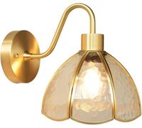 Copper Outdoor Wall Sconce with Glass Shade for Porch and Entryway | Thickened copper body with curved arm, Impermeable exterior lighting, porch and courtyard placement