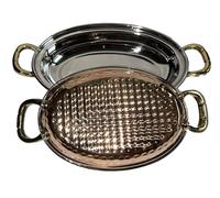 Copper Oval Dish & Handle Hammered KADAI Main Side Rice Dish Restaurant Indian Copper KADAI Handi KARAHI BALTI Veg Meat Serving Dish Gold Handle (7.25" Inch - Rice/Side Dish)