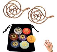 Copper Palm Ring Reiki Spiral Hand Rings for Meditation & Energy Support Gift, Handmade Copper Cuffs for Crystal Work, Chakra Balancing, Coppers Bracelets for Women & Men (B-2pc Ring+7pc Gem)