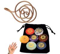 Copper Palm Ring Reiki Spiral Hand Rings for Meditation & Energy Support, Handmade Copper Cuffs for Crystal Work, Chakra Balancing, Coppers Bracelets for Women & Men Gift (A-1pc Ring+7pc Gem)