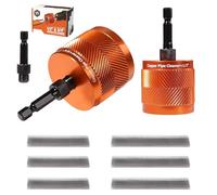 Copper Pipe Cleaner Set, 1/2” & 3/4” Metal Drill Tube Cleaning Brush with 1/4” Hexagonal Shank Additional 2PCS Replaceable Blades and 6PCS Replacement Brush Head(15mm & 22mm)