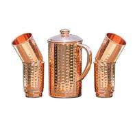Copper Pitcher and Tumbler Set for Ayurveda Health Benefits | Pure Copper (99.74%) Hammered Pitcher with 4 Copper Tumblers