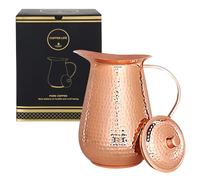 Copper Pitcher Water Mugs Handmade Hammered Large Jug with Lid 100% Pure Copper Unlined Uncoated for Ayurveda Health Benefits |70 Ounces for Home & Gifting, CL-CJ-01