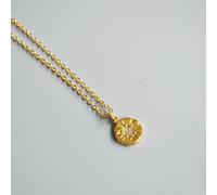 Copper plated 18K gold shining zircon Polaris eight-pointed star INS style round gold coin necklace clavicle chain female