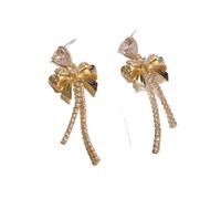 copper-plated zirconia earrings with a super shiny bow and tassel, long style, new, versatile and elegant for women.