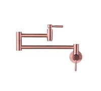 Copper Pot Filler Faucet, Brass Pot Filler Wall-Mount Folding Stretchable Double Joint Swing Arm Single Hole Two Handle Kitchen Sink Pot Filler Faucet Rose Gold